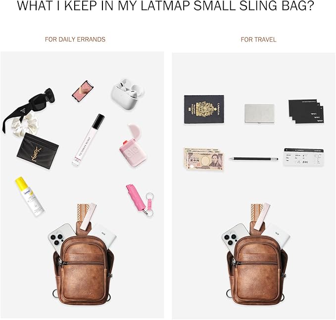 3L SMALL Sling Bag Fanny Packs For Women Men Mini Crossbody Chest Belt Travel Bag Purse Handbag Faux Leather Fashion Cute Brown