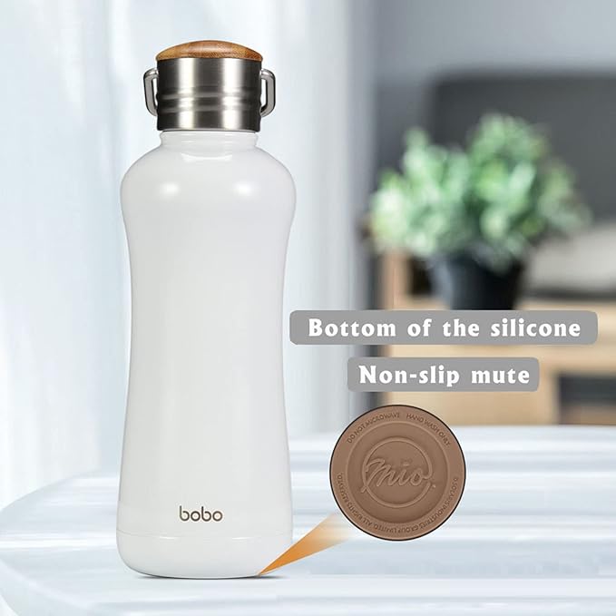 YOHKOH Mini Insulated Water Bottle With Bamboo Lid - 11.8oz Small Vacuum Insulated Water Bottle for Women Kids, 12 Hrs Hot & 24 Hrs Cold Stainless Steel Thermos Leak-Proof BPA-Free (11.8oz,White)