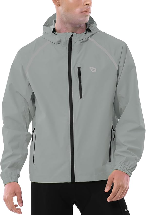 baleaf Men's Rain Jacket Waterproof Windbreaker Raincoat Running Cycling Hiking Gear Hood Lightweight Reflective Packable