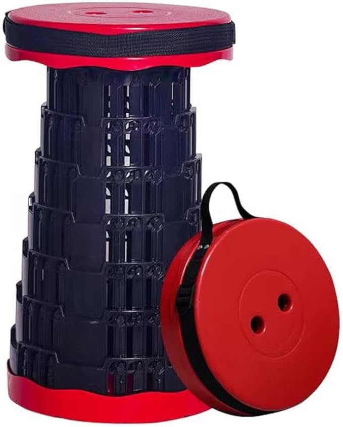 Camping Chairs,Camp Stool,Small Folding Stool,Upgraded Collapsible Stool,Portable Folding Stool,Retractable Seat or Foot Rest,Outdoor Fishing Hiking Gardening Travel BBQ-Max 400lbs (red)