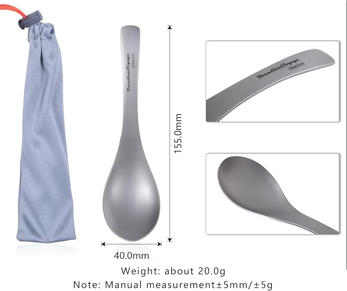 Boundless Voyage Titanium Spoon for Camping Travel Home with Carry Bag Outdoor Tableware Camping Flatware Cooking Utensils Ti15171B