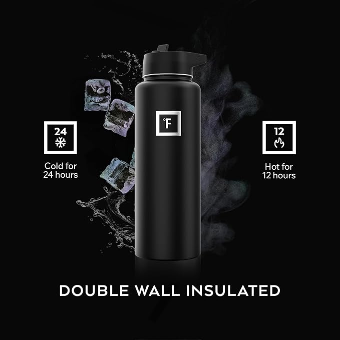 IRON °FLASK Camping & Hiking Hydration Flask with 3 Lids - Stainless Steel, Double Walled & Vacuum Insulated Water Bottle - Leak Proof & BPA Free 32 Oz
