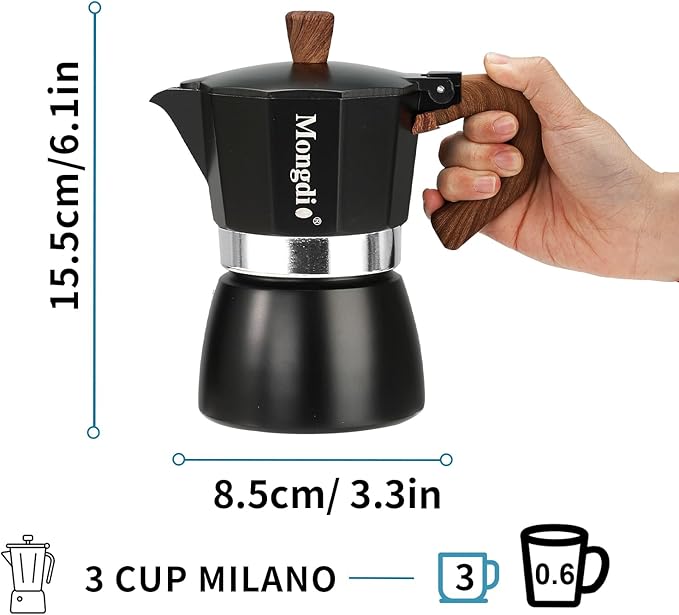 Mongdio Stovetop Espresso Maker Moka Pot, Cuban Coffee Maker Stove top coffee maker Moka Italian Espresso Greca Coffee Maker Brewer Percolator, 3 Espresso Cups, 5 oz - Black