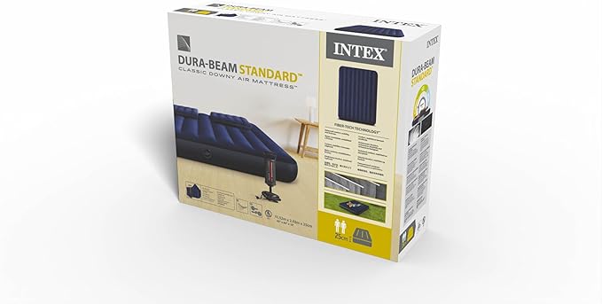 Intex Classic Downy Airbed Set with 2 Pillows and Double Quick Hand Pump, Queen