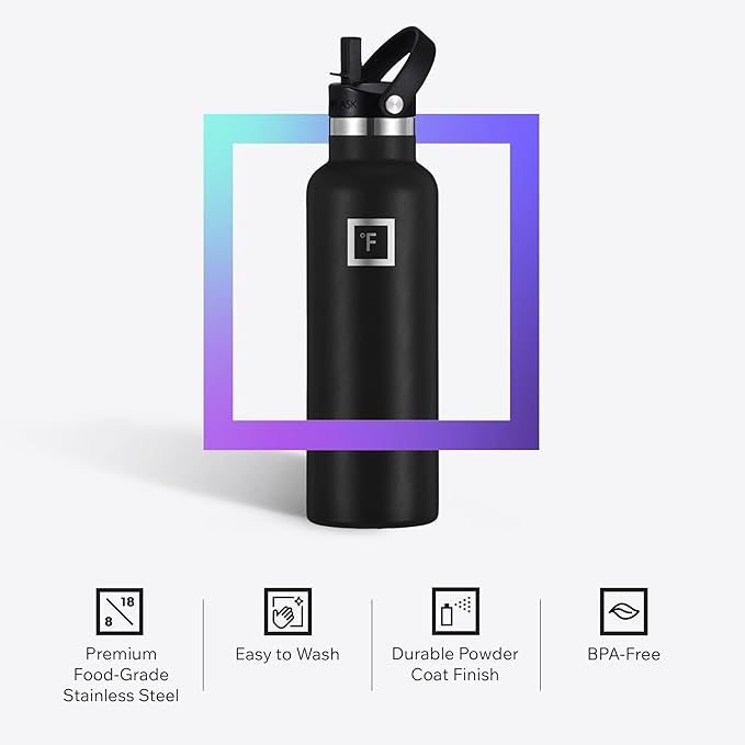 IRON °FLASK Camping & Hiking Hydration Canteens - 3 Lids (Narrow Straw Lid) Leak Proof Vacuum Insulated Stainless Steel - Hot & Cold Double Walled Sports Water Bottle - Cotton Candy, 32 Oz