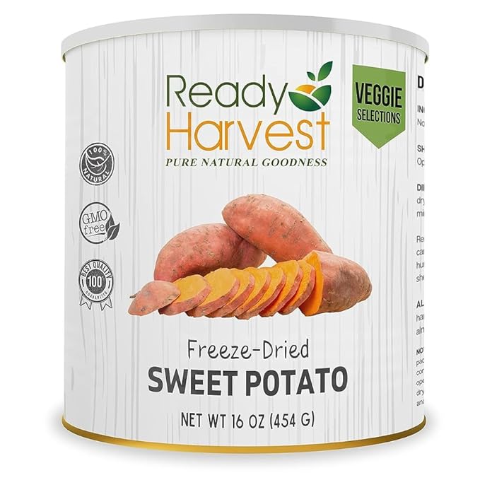 Ready Harvest Freeze Dried Food - Sweet Potatoes | Emergency Food | Pantry Staples | #10 Can | 25-Year Shelf Life | Cans Filled to the Top