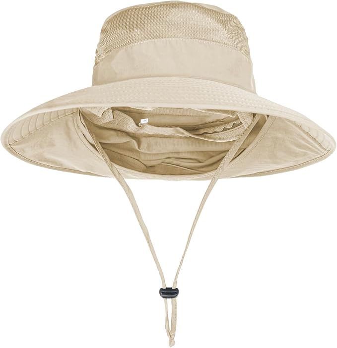 Sun Hats for Men Women Fishing Hat UPF 50+ Breathable Wide Brim Bucket Hats Summer UV Protection Safari Hat with Neck Flap