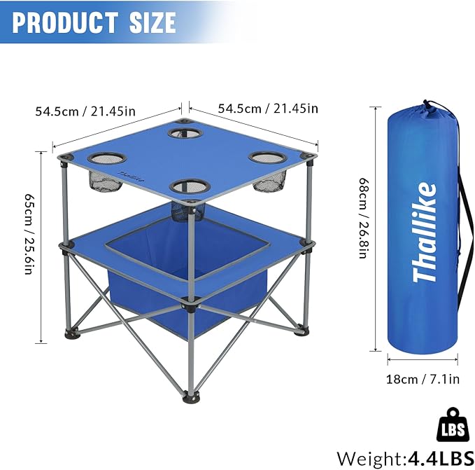 Portable Folding Camping Table Lightweight Outdoor Picnic Table with 4 Cup Holders & Storage Case Collapsible Tailgating Table for Camping Backyard Grill Outdoor Concerts