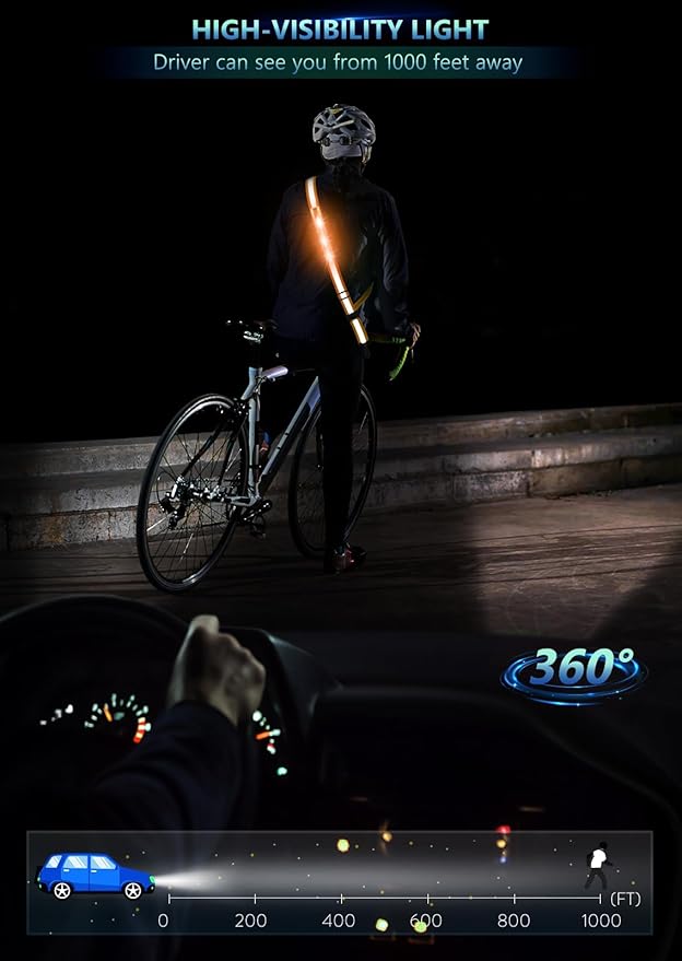 LED Reflective Belt Sash for Walking at Night, Night Running Safety Gear High Visibility Rechargeable LED Light Up Running Belt for Runners Walkers Men Women