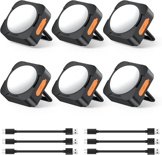 Rechargeable Camping Lights FLY2SKY 6Pcs Black Tent Lights Mini Flashlight Portable LED Camping Lantern Survival Gear Camping Accessories for Hiking Backpacking Fishing Hurricane Emergency Outage