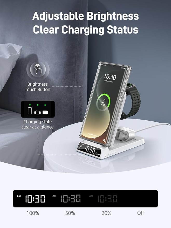 Magnetic Wireless Charger for Samsung, 3 in 1 MagSafe Charging Station for Samsung Galaxy Z Fold/Flip 7/S25 Ultra/S24 Ultra, Foldable Charger for Samsung Galaxy Watch Ultra/8/7/Galaxy Buds 3 (White)