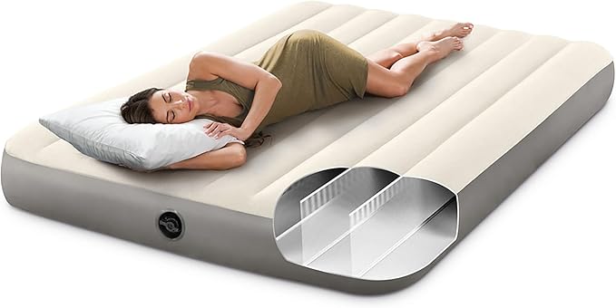 Intex 64103E Dura-Beam Standard Single-High Air Mattress: Fiber-Tech - Queen Size - 10in Bed Height - 600lb Weight Capacity - Pump Sold Separately