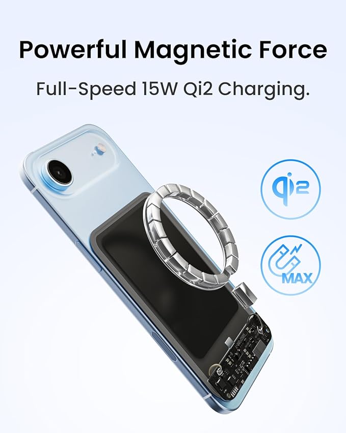 sharge AeroMag Magsafe Portable Charger,Magnetic Power Bank,15W Qi2 Fast Charging Battery Pack Designed for iPhone 17 Pro/16/15/14 (Sky Blue 5K)