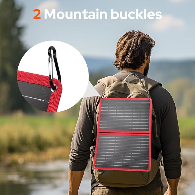 DOKIO 20W Foldable Solar Charger, ETFE Portable Solar Panel with USB-C & USB-A, Water-Resistant Surface for Phone & Power Bank Charging, Camping Hiking Emergency