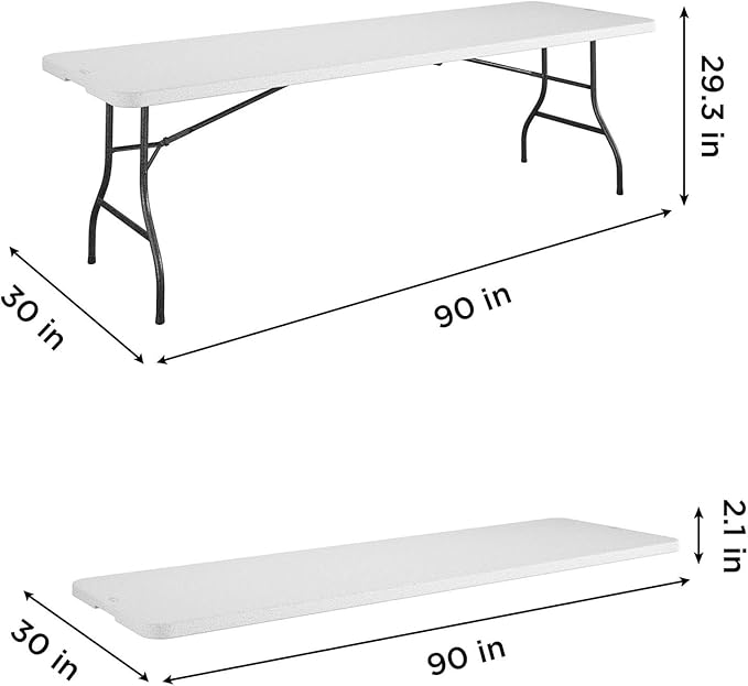 COSCO 8' (96") Resin Straight Table, White