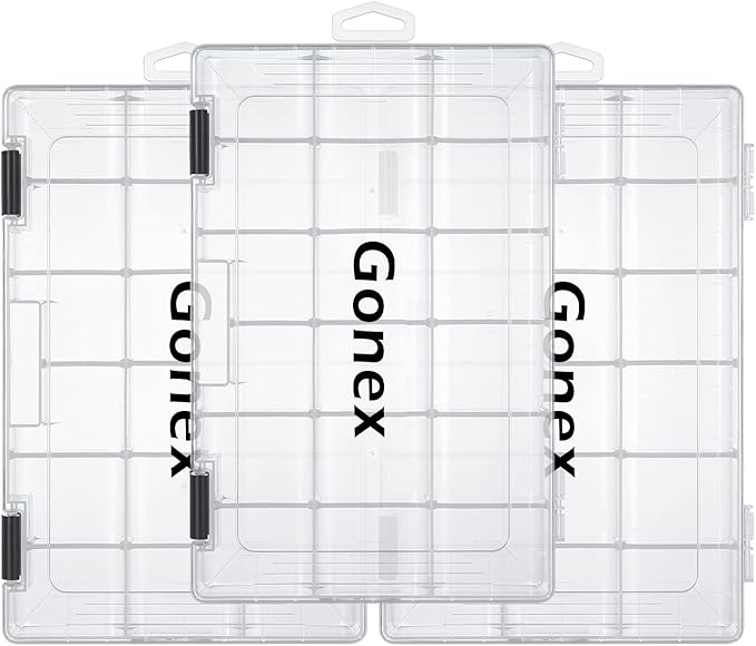 Gonex Fishing Tackle Boxes, 3600 3700 Tackle Trays with Adjustable Dividers, Clear Plastic Tackle Box Organizer Storage for Fishing Lure Bait Hook Jewelry Craft Beads Earring Container, 3 or 4 Packs