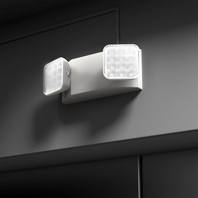 6 Packs White Emergency Exit Fixture with Battery Backup -UL s Emergency Lighting and 2 LED Heads Adjustable Light Heads for Indoor.