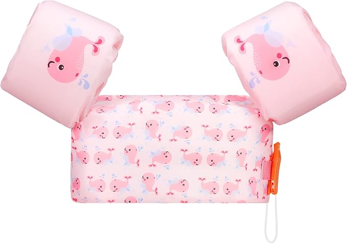 MoKo Toddler Swim Vest for Kids 20-50lbs, Lovely Cartoon Swimming Wings Pool Floats Sleeve Children Swim Arm Band Water Sports Learning Swim Training Equipment, Pink Whale
