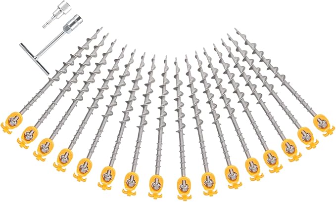 16 PCS Screw in Tent Stakes for Women Men - Ground Anchors for Sand, Canopy, Trampolines, Camping Aluminium Heavy Duty Rust Prevention Pegs Drillable Lightweight Safe - Silvery 14 inch