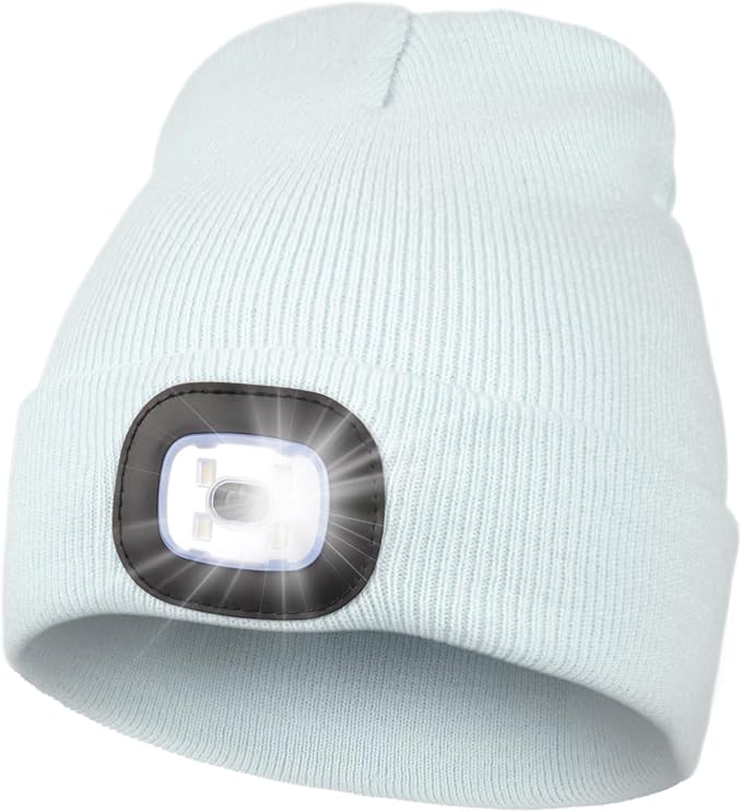 MELASA Unisex Hat with Light, USB Rechargeable Hands Free Headlamp LED Beanie, Winter Gifts for Men Dad Father Husband Him