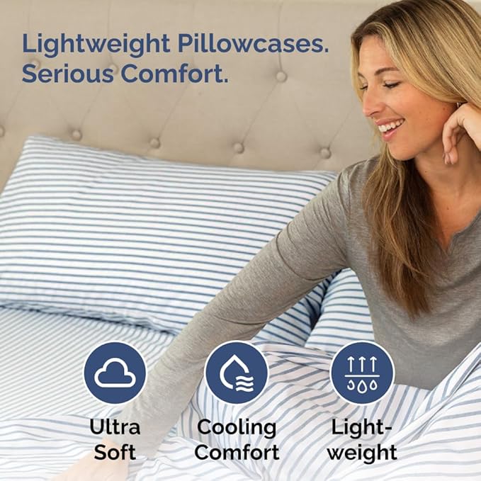 CGK Unlimited Queen Size Pillow Case Set of 4 - Soft, Premium Quality Microfiber Fabric - Blue Stripes 2, 20x40, 20x36 & 20x48