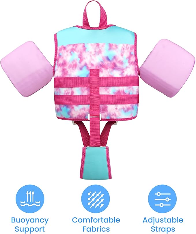 Gogokids Swim Vest for Kids Learn to Swim, Toddler Floaties Fit 20-50 lbs Girls & Boys, Buoyancy Jacket Swimming Aid with Duel Adjustable Safety Strap and Padded Crotch Straps