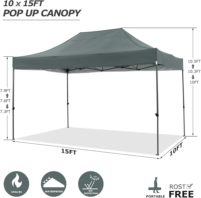 COBIZI 10x15 Pop Up Canopy with 4 Sidewall,Heavy Duty Canopy UPF 50+ All Season Wind Waterproof Commercial Outdoor Wedding Party Tents for Parties Gazebo with Carry Bag(10 x 15 ft Gray)