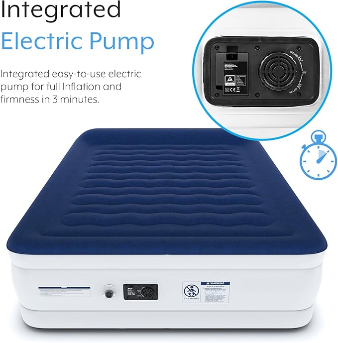 Active Era Luxury Queen, High Air Mattress with Built in Pump and Raised Pillow - Elevated Double, with Structured I-Beam Technology, Height 22" Tall Air Bed Queen Size