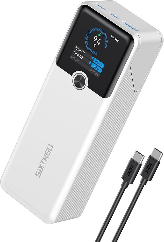 Power Bank, 20000mAh 3-Port Laptop Portable Charger with 140W Fast Charging, Smart Display, for Outdoor, Compatible with iPhone 16/15/14 Series, Samsung, MacBook, iPad, and More（White）