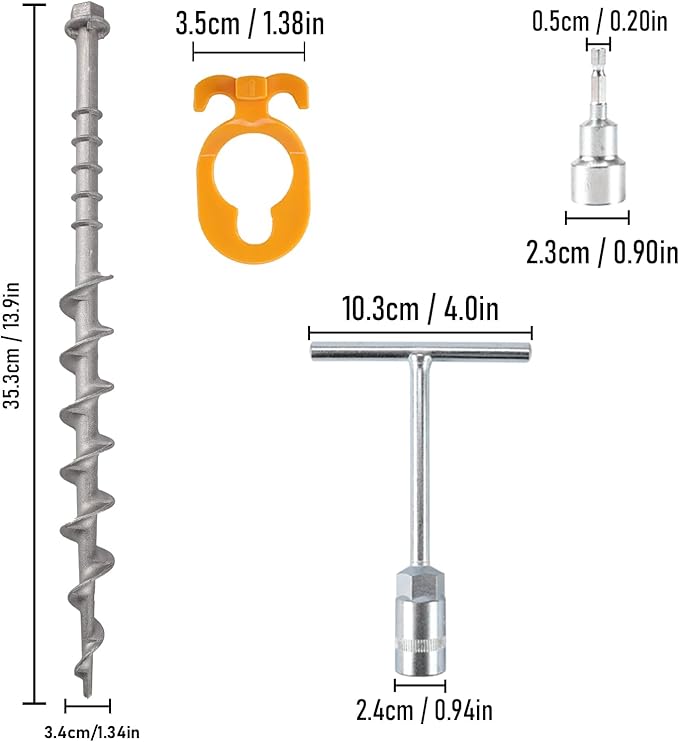 4 PCS Screw in Tent Stakes for Women Men - Ground Anchors for Sand, Canopy, Trampolines, Camping Aluminium Heavy Duty Rust Prevention Pegs Drillable Lightweight Safe - Silvery 14 inch