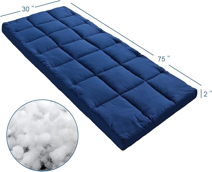 SPRINGSPIRIT Cot Mattress Topper (Improved Thickness), Foam Quilted Pads for Camping, Soft Comfortable Sleeping Cot Mattress Pad Only, Camping Pad 75"x30" for Camp Cot/Rv Bunk/Narrow Twin Beds, Navy
