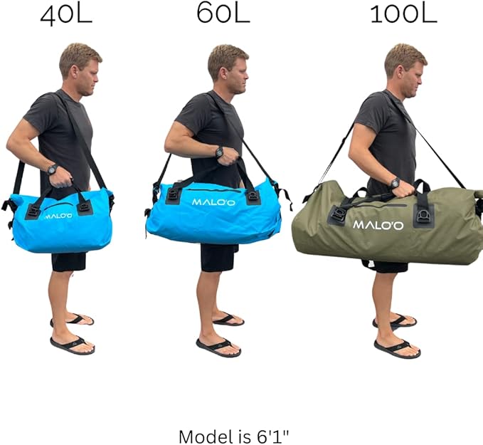 Malo’o Waterproof Dry Duffel, Heavy-Duty Roll Top Waterproof Gear Bag with Shoulder Strap & Molle Loops, Marine Duffel for Kayaking, Boating, Camping, Beach & Travel, Grey, 40L