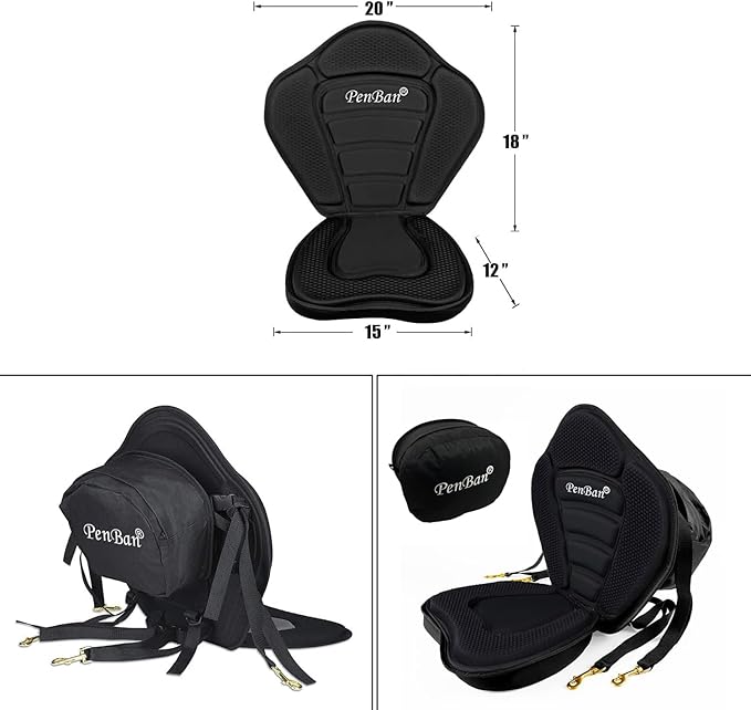 Universal Deluxe Kayak Seat Cushion with Storage Bag for Kayak,Padded Boat,SUP,Canoe,Fishing Boat,Seats with 4 Adjustable Straps