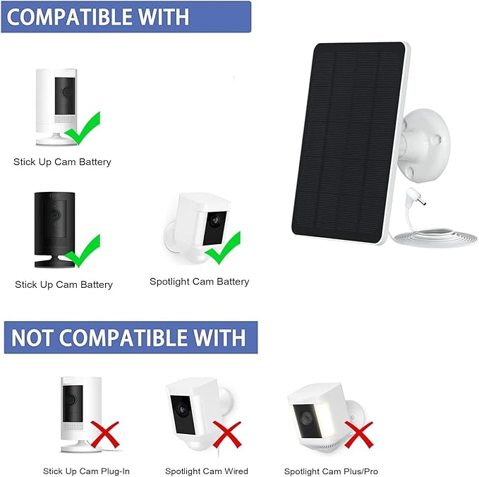 5W Solar Panels for Security Cameras - Compatible with Ring Spotlight Cam(Battery), Ring Stick Up Cam Battery - 9.8 Ft Charging Cable - 1PACK (Not for Spotlight Plus/Pro)