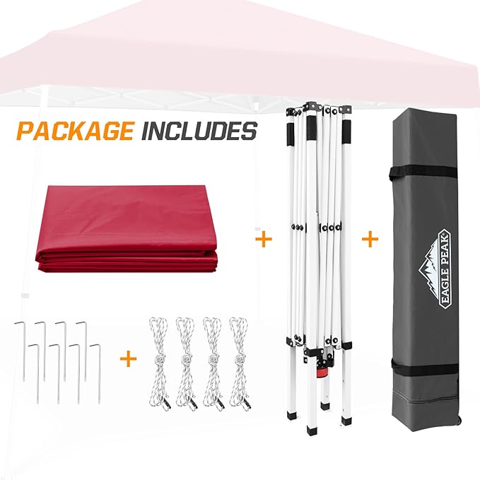 EAGLE PEAK 10x10 Slant Leg Pop-up Canopy Tent Easy One Person Setup Instant Outdoor Beach Canopy Folding Portable Sports Shelter 10x10 Base 8x8 Top (Red)