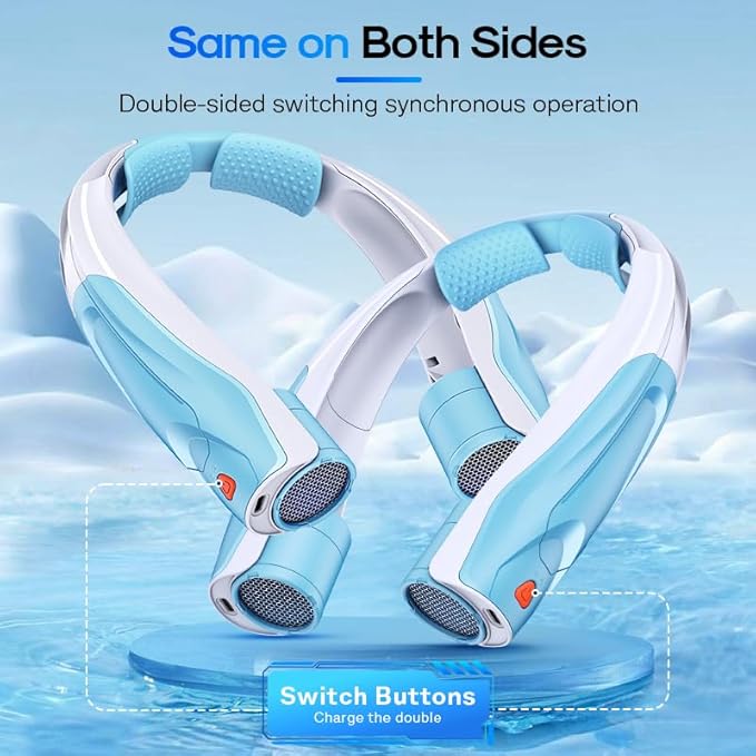 Hands-Free Portable Neck Fan - 6000mAh High Capacity Battery, USB Dual Port Fast Charging, Ultra-Quiet 6 Speeds Cooling Air, 360° Airflow for Outdoor, Indoor, Office, Travel - Blue