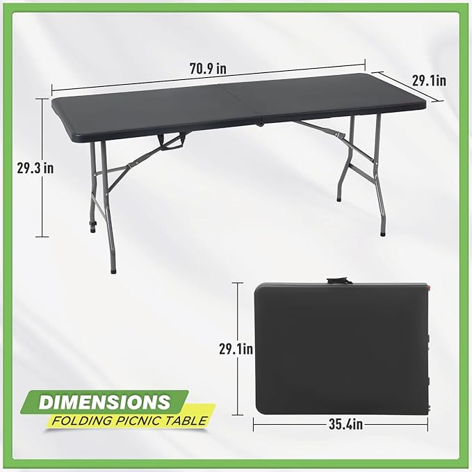 BestOffice Outdoor Folding Camping Table Plastic Table Portable Square Height Dining Table Perfect for Picnics,Parties,Party and Camping,Black