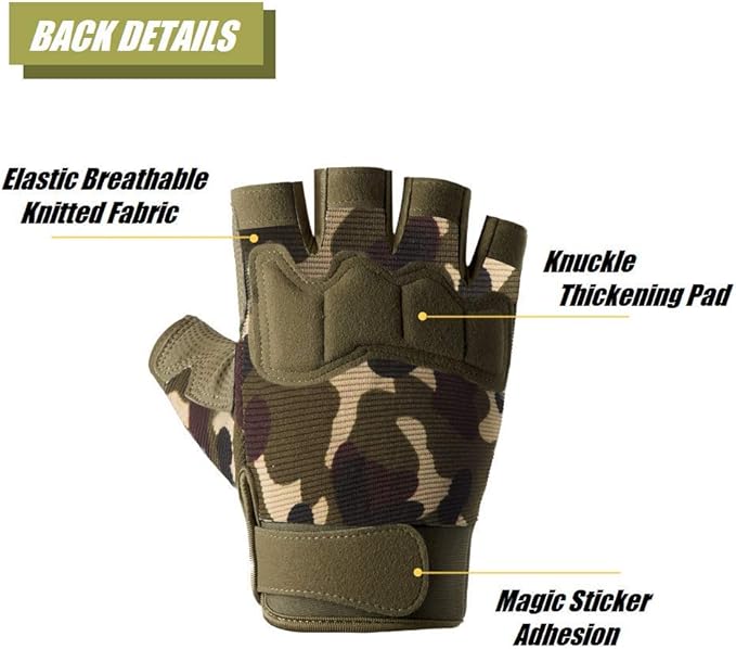 HYCOPROT Fingerless Tactical Gloves, Knuckle Protective Breathable Lightweight Outdoor Military Gloves for Shooting, Hunting, Motorcycling, Climbing