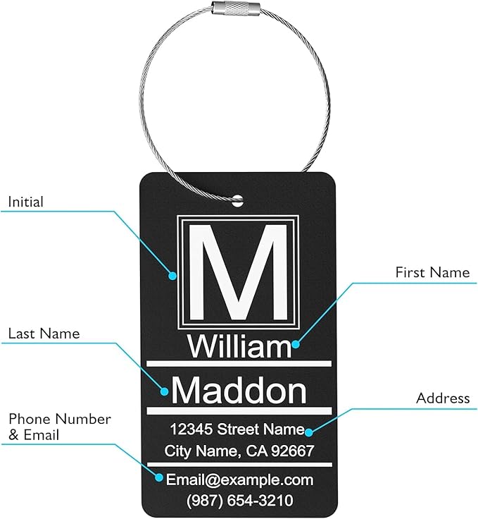 Luggage Tags for Suitcase - Green Personalized Engraved Metal Tag for Cruise Travel - Custom Name Tags Suitable for Bags and Backpacks
