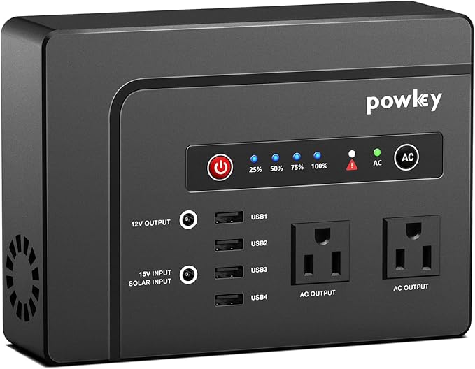 Powkey Portable Power Station 200W, 146Wh Portable Solar Generator Battery Pack with 2 Pure Sine Wave AC Outlets/4 USB A/1 DC Port, Lithium Battery Backup Power Supply for Camping Travel Outdoor Home