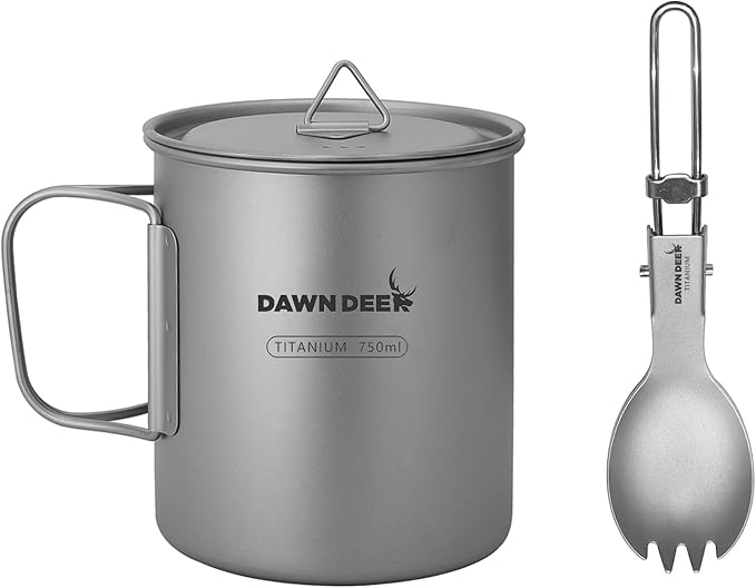 Titanium Backpacking Stove System, Cup/Portable Alcohol Stove/Foldable Spork -750ml Camping Combo (750ml Cup + Spork)