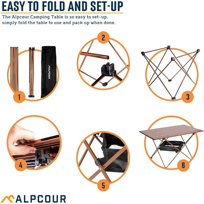 Alpcour Portable Camping Table – Lightweight, Compact Folding Side Table in a Bag with Aluminum Top & Heavy Duty Hinge for Easy Travel & Storage – Great for Outdoor BBQ, Backpacking, Tailgate & More