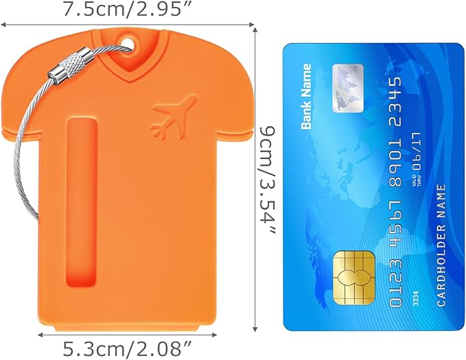 6Pack Personalized Jersey Shaped Plastic Luggage Tags - Lightweight and Secure Privacy Protection for Your Personal Information (Orange)