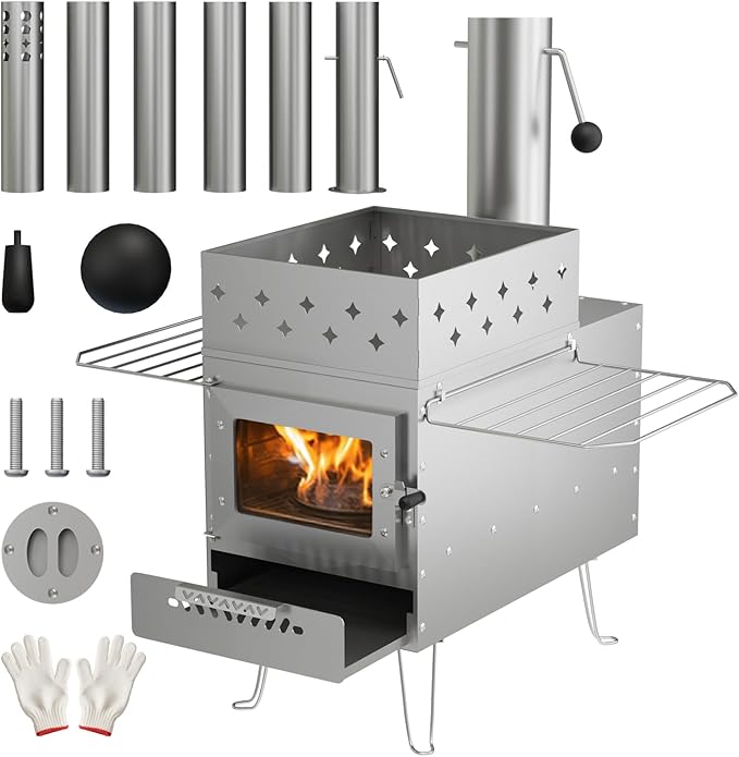 Sauna Hot Tent Stove, Portable Wood Burning Stove for Outdoor Camping with Chimney Pipe for Dry Sauna, Cooking for Family and Friends, Upgraded Heat Concentration System with Sauna Stones Basket
