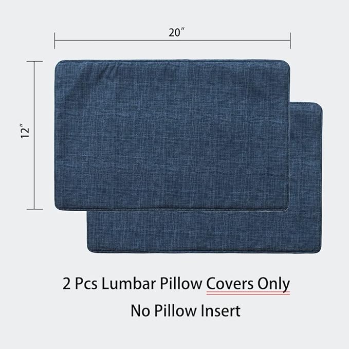 Magpie Fabrics Pack of 2 Outdoor Lumbar Pillow Case Covers 12"x20", Waterproof Rectangular Throw Pillowcase Shell Decorative Sham for Patio Garden Couch - Navy Blue Textured
