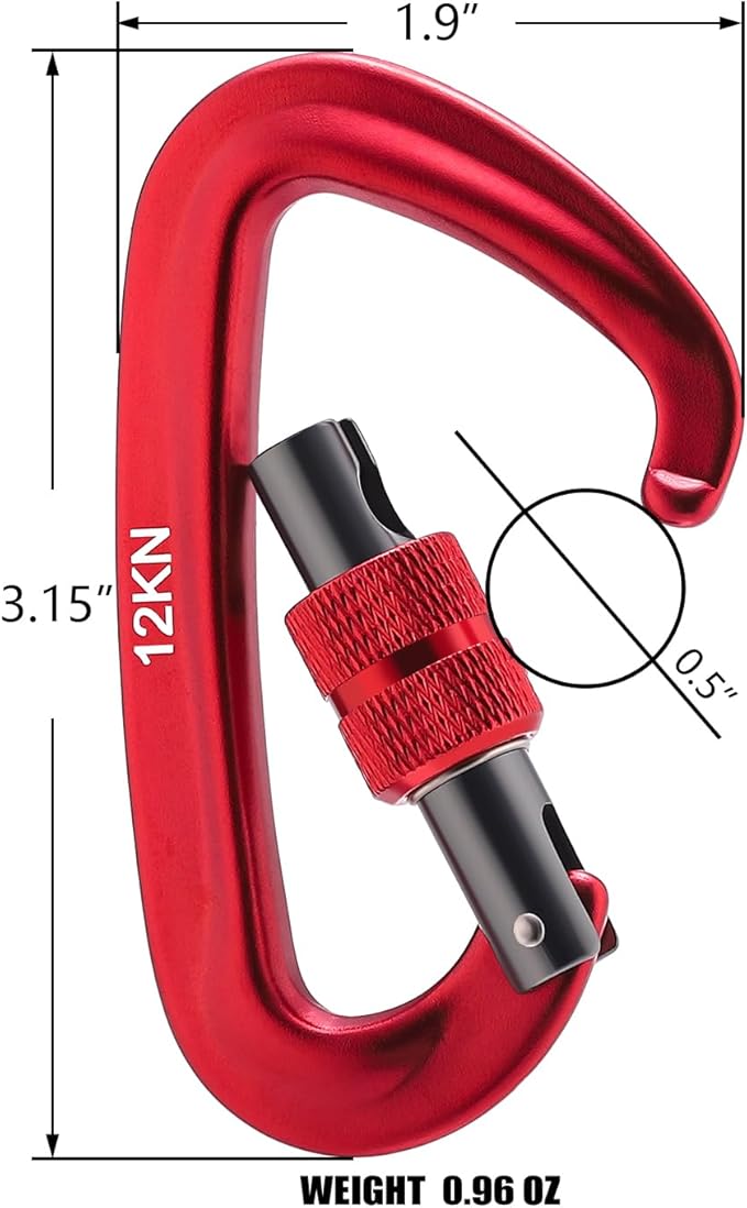 12kN Locking Carabiner Clips, Small Aluminium Carabiners Keychain, Heavy Duty Caribeaners for Camping, Hiking, Hammocks, Swings, Dog Leash, 2 Pcs