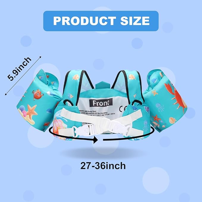Toddler Floaties Kids Swim Vest for 22-66 Pounds Boys-Girls Water Wings Kids Pool Floaties for 2-6 Years Old Child Swim Learning Trainning