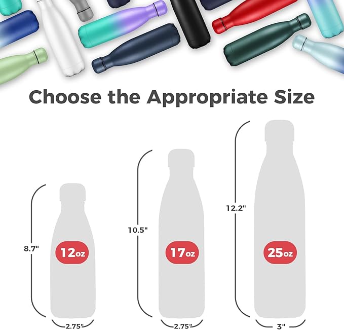 Volhoply 25oz Insulated Water Bottle 1/2/4 Pack, Double Wall Stainless Steel Vacuum Bottles, Keeps Cold & Hot, BPA Free Leak Proof Bottles (Red,1 Pack)