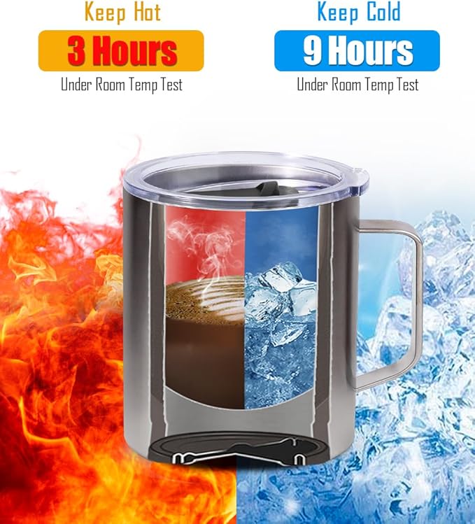 SUNWILL Insulated Coffee Mug with Lid, Travel Tumbler Reusable, 14 oz Stainless Steel Cup for Camping, Office, Home, Powder Coated Sakura