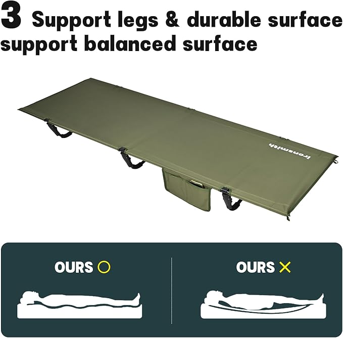 Camping Cot, Portable Camping Bed for Adults Children,Ironsmith Foldable Sleeping cots for Hiking,Camping,Travel,Support 330LB,Foldable Bed for Office nap